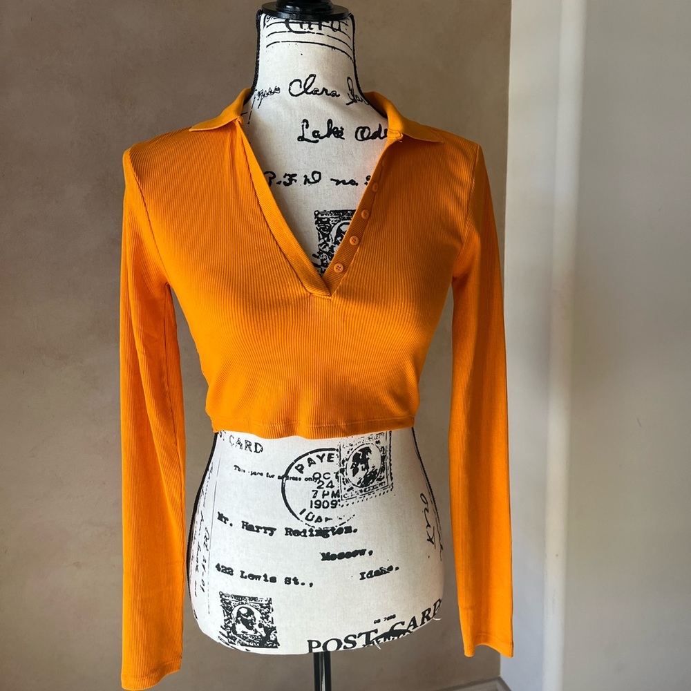 Zara Mustard Long Sleeve Crop Top